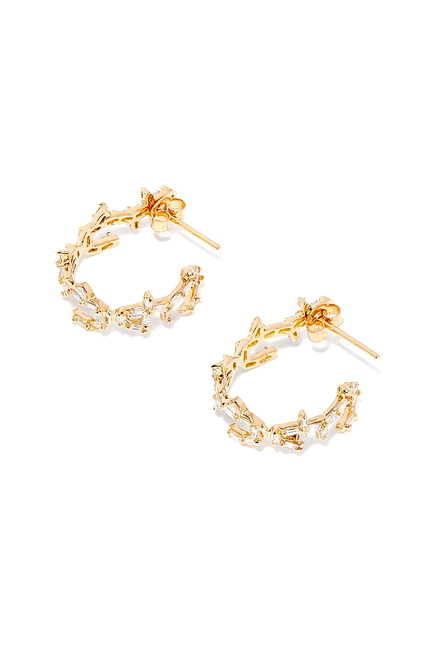 Hob/Love Hoop Earrings, 18k Yellow Gold & Baguette Diamonds